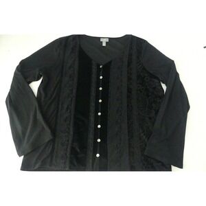 J. Jill Womens Black Velvet Lace Burnout Long Sleeve Stretch Top Large Sheer Arm